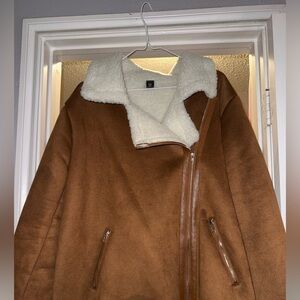 “PLUS SIZE” Brown Shearling-Lined Women's Jacket